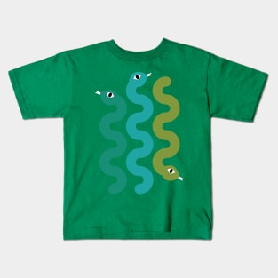 Squiggly Snakes on Teal Green – Retro 70s Wavy Snake Pattern Kids T-Shirt